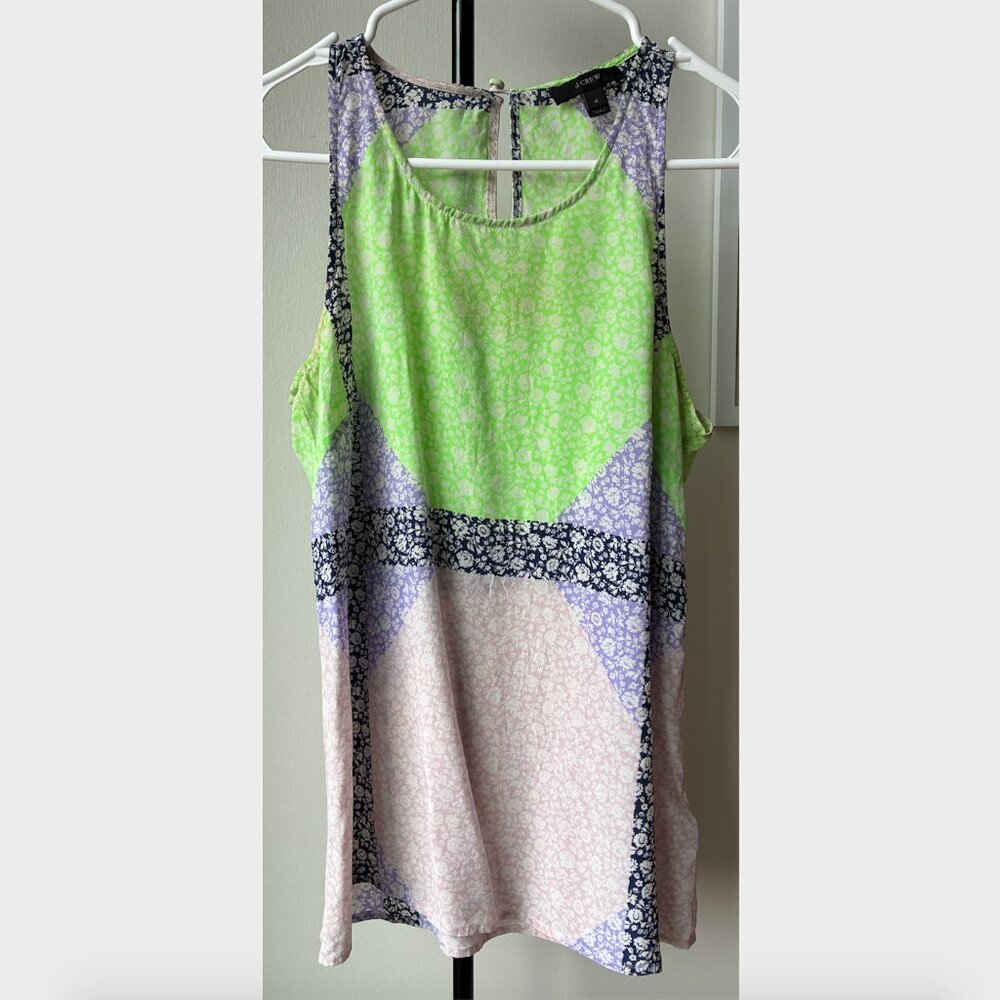 J. Crew Colorblock/Patchwork Windowpane Ditsy Floral Silk Tank - Size 4